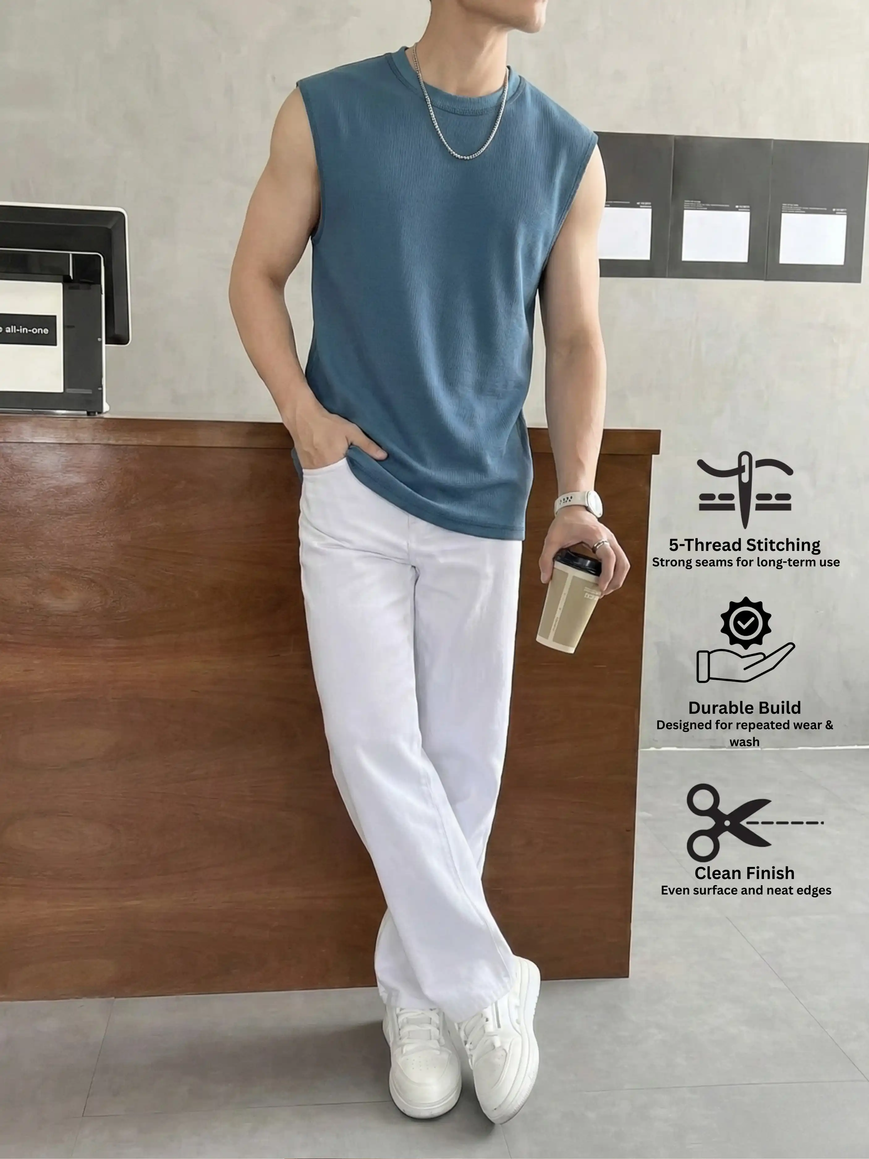 Men’s Sleeveless Round Neck T-Shirt – 260 GSM Cotton French Terry